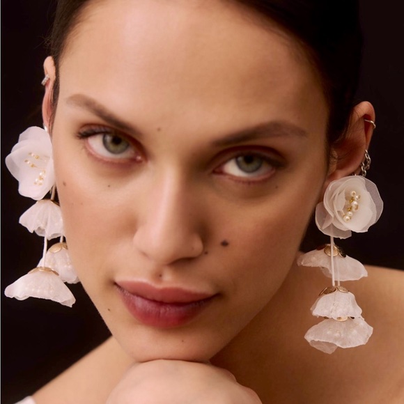 Anthropologie Tiered Flower Drop Earrings - Picture 6 of 7